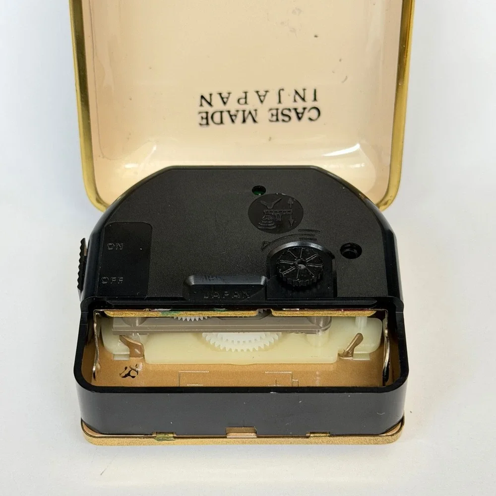 Vintage Marcel Folding Travel Alarm Clock Quartz Japan Black Gold Case Retro